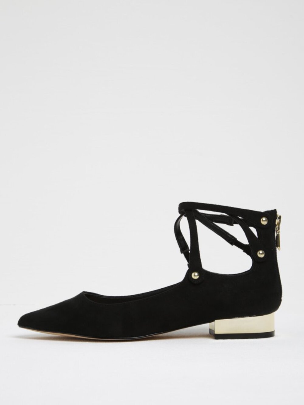 Aldo Black Suede Marieta Flats Gold Heel Zip Ballet New Shoes Size 9 - Picture 3 of 7